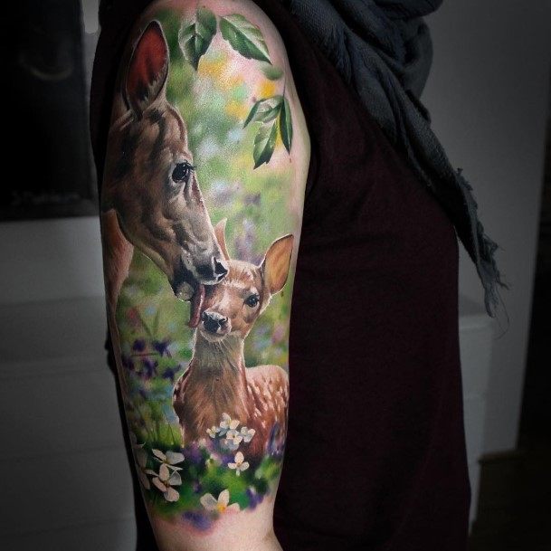 Half Sleeve Deer 3d Realistic Female Girly Tattoos