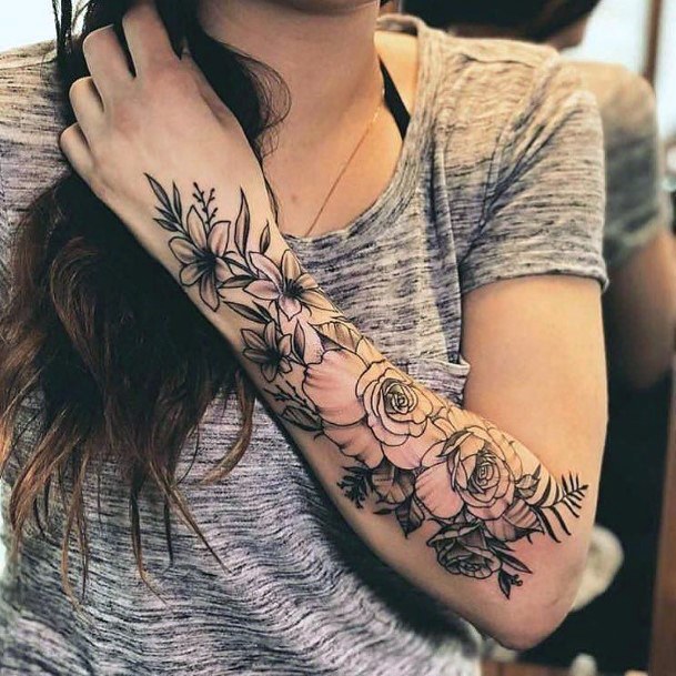 Half Sleeve Flowers Tattoo Women