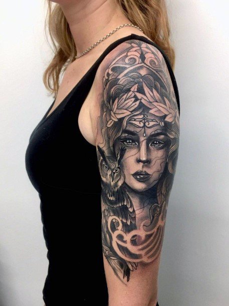 Half Sleeve Girls Athena Tattoos