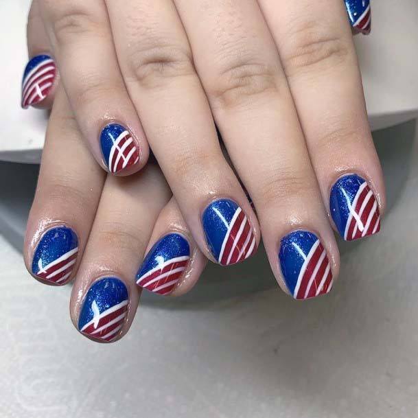 Half Striped Half Block 4th Of July Nails