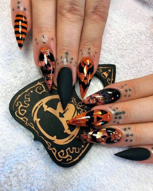 Halloween Freaky Black Pumpkin Nails For Women