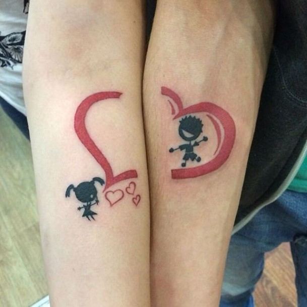 Halved Heart Cute Couple Tattoo Forearms