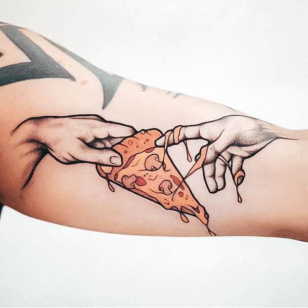 Hand Of God And Adam Bicep Beautiful Pizza Tattoo Design Ideas For Women