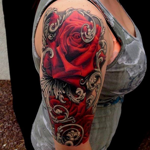 Hand Selected Rose Tattoo Womens Arms