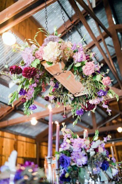 Hanging Ceiling Decor Purple Wedding Flowers