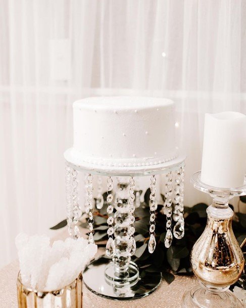 Hanging Crystals White Wedding Cake