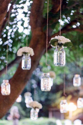 Hanging Flower Filled Mason Jars Wedding Decor