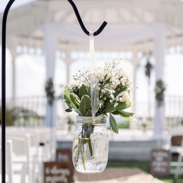 Hanging Mason Jar With Flowers On Shepherd Hook Wedding Decorations