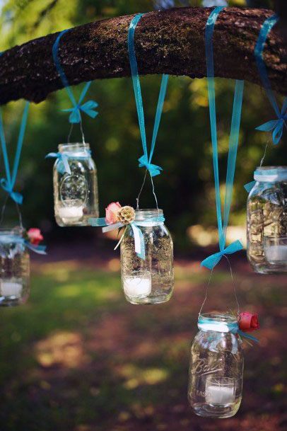 Hanging Mason Jars On Tree Wedding Decorations