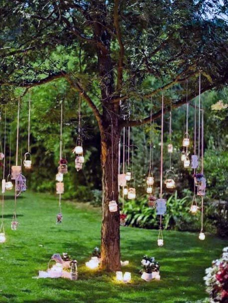 Hanging White Lights Wedding Tree Decor