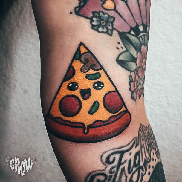 Happy Bicep Simplistic Pizza Tattoo For Girls