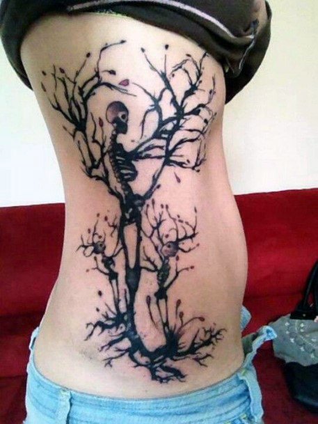 Haunted Skeletal Tree Tattoo Womesn Torso