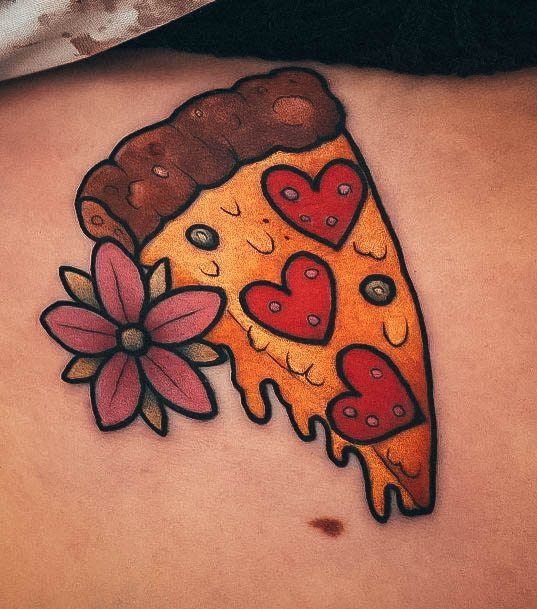 Hawaiian Flower Hearts Beauteous Girls Pizza Tattoos