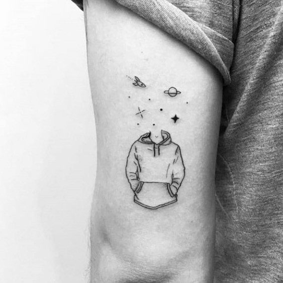 Headless Torso And Revolving Planets Tattoo Arms Women