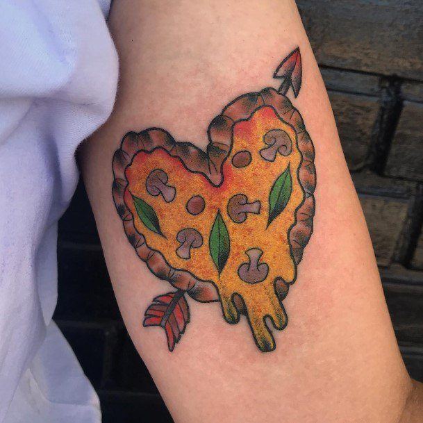 Heart And Arrow Cheesy Bicep Womens Pizza Tattoo Ideas