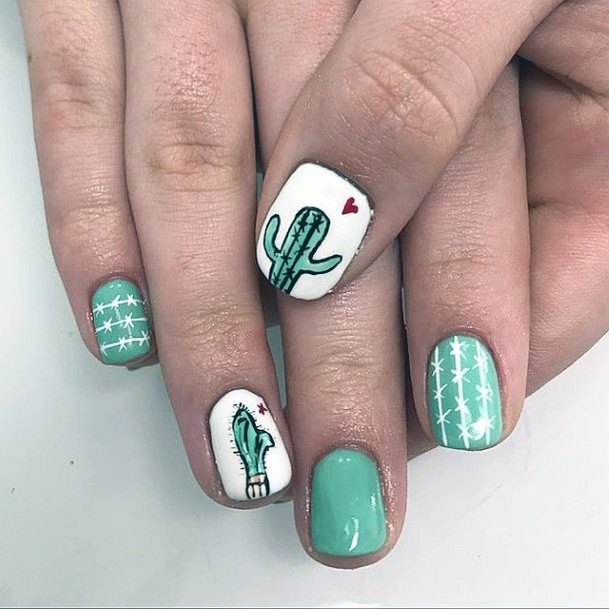 Heart And Cactus Nails Women