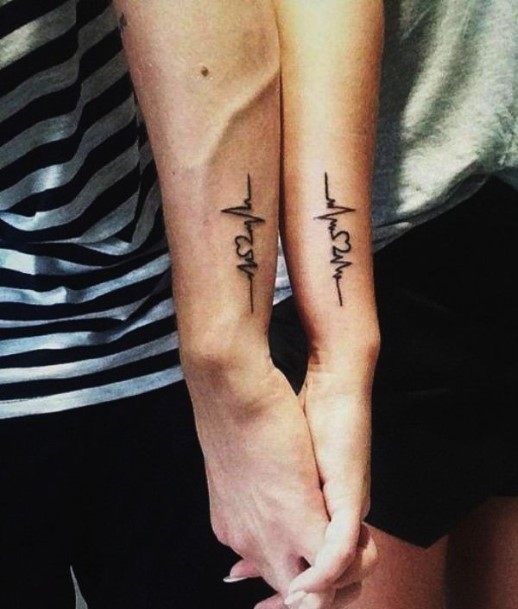 Heart Beat Tattoo Couples Wrists