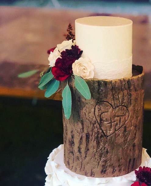 Heart Engraved Tree Fall Wedding Cakes Women