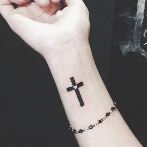 Heart On A Cross Tattoo Womens Wrist