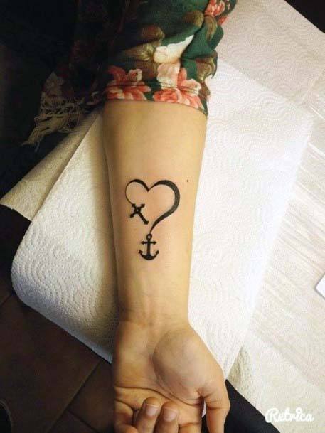 Heart Shaped Anchor Tattoo Womens Hands