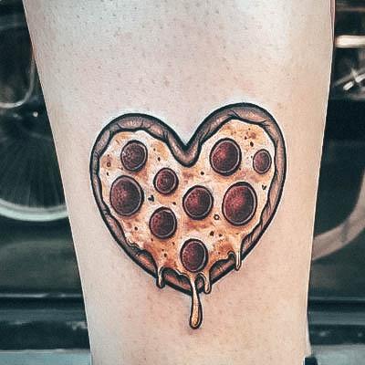 Heart Shaped Ankle Girls Tattoos With Pizza