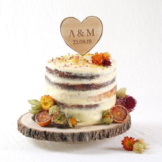 Heart Shaped Name Wood Board Rustic Wedding Cake Toppers