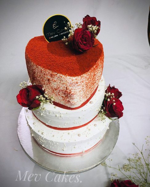 Heart Shaped Topping Red Velvet Wedding Cake