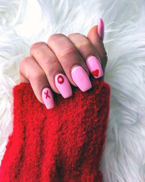 Heart Tic Tac Toe Red And Pink Nails For Women