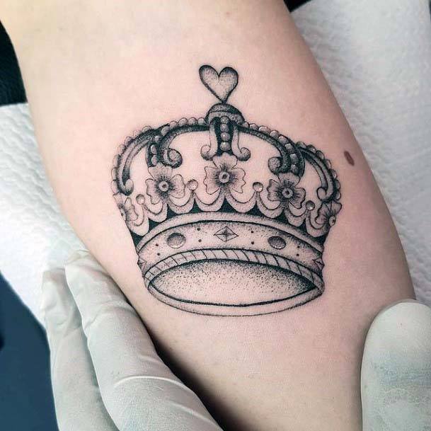 Heart Topped Crown Tattoo For Women