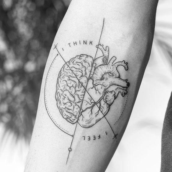 Heart Vs Brain Tattoo Womens Forearm