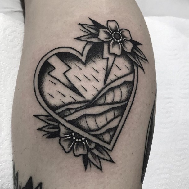 Heart With Lightening Streaks Tattoo Womens Forearms