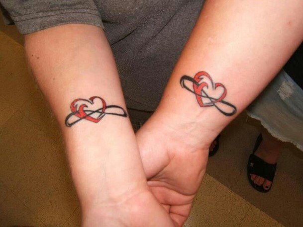 Hearts Strung Together Tattoo Womens Wrists Best Friends