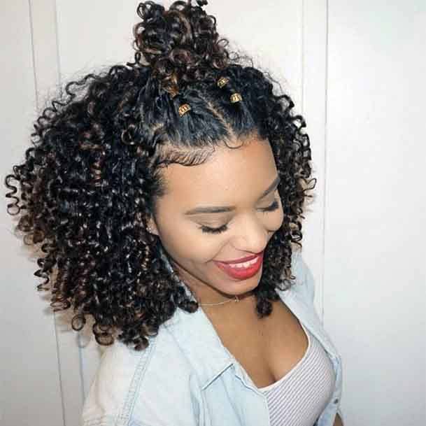 Heavy Curls Half Updo Hairstyles For Black Women