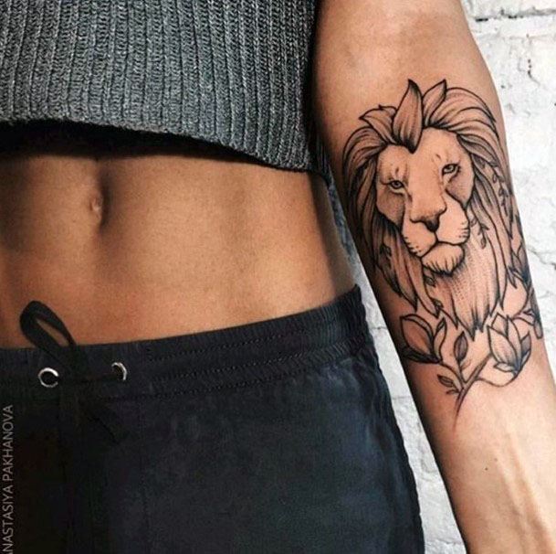 Heroic Lion Tattoo Womens Arms