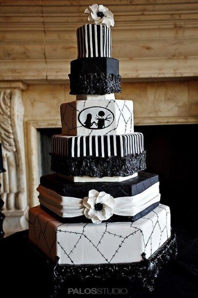 Hexagonal Black And White Halloween Wedding Cake