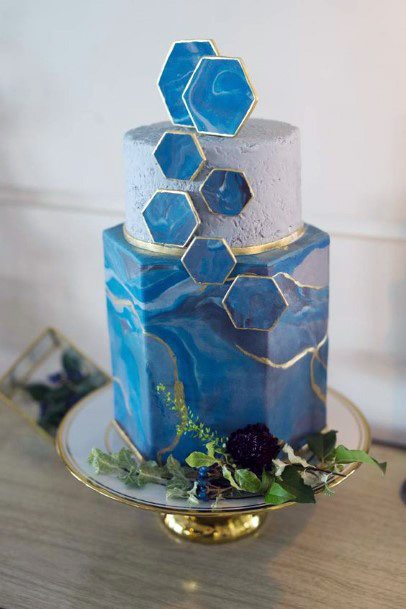 Hexagonal Blue Tiles Wedding Cake