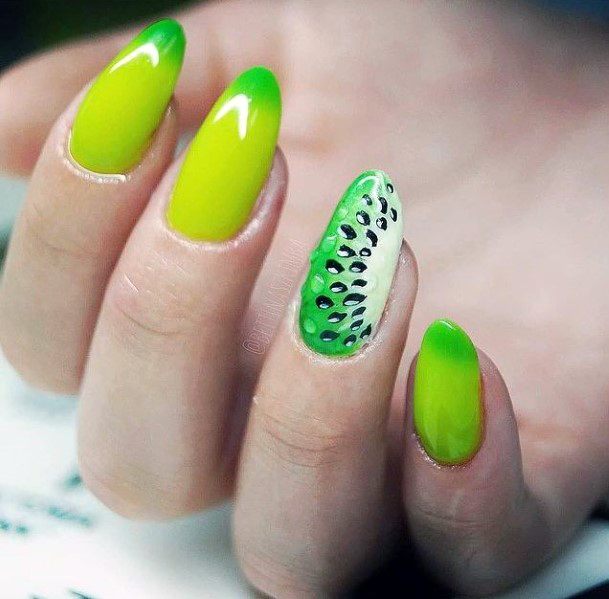 Highlighted Green Kiwi Nails Women