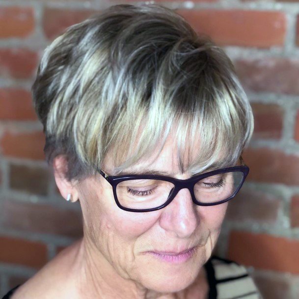 Highlights Medium Pixie With Bangs Hairstyles For Older Women