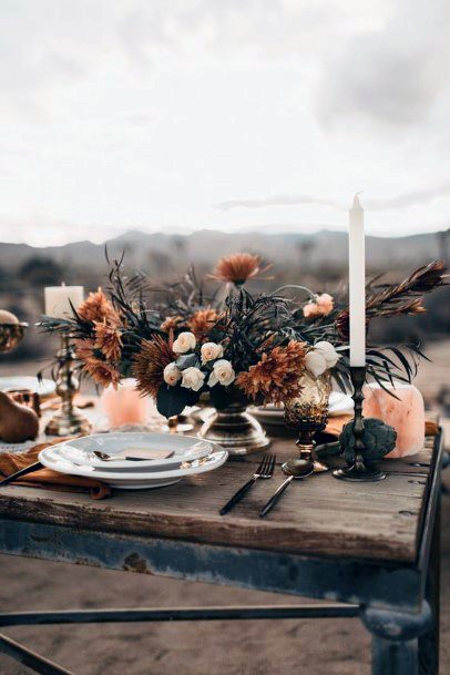 Hillside Wedding Candles And Boho Flowers