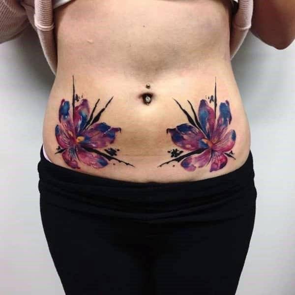 Hips Womens Watercolor Flower Tattoo