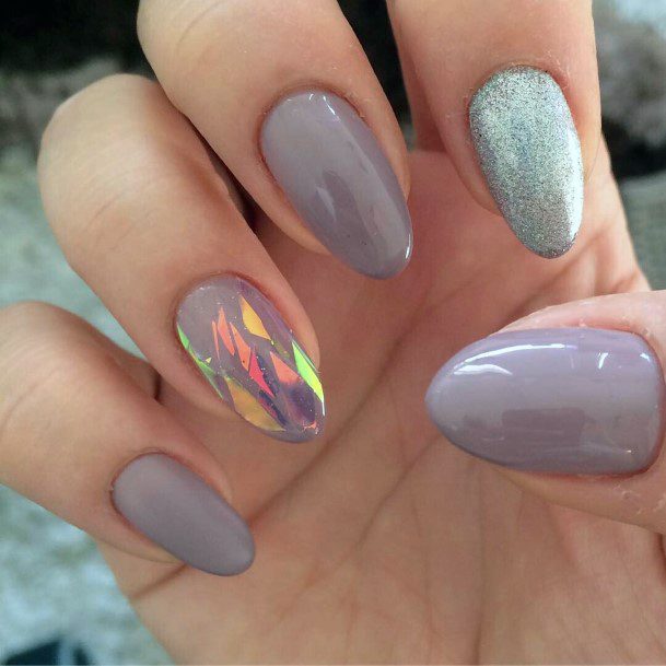 Hologram Grey Glass Nails Women