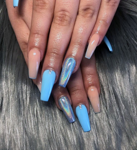 Hologram Shine And Blue Nails Women