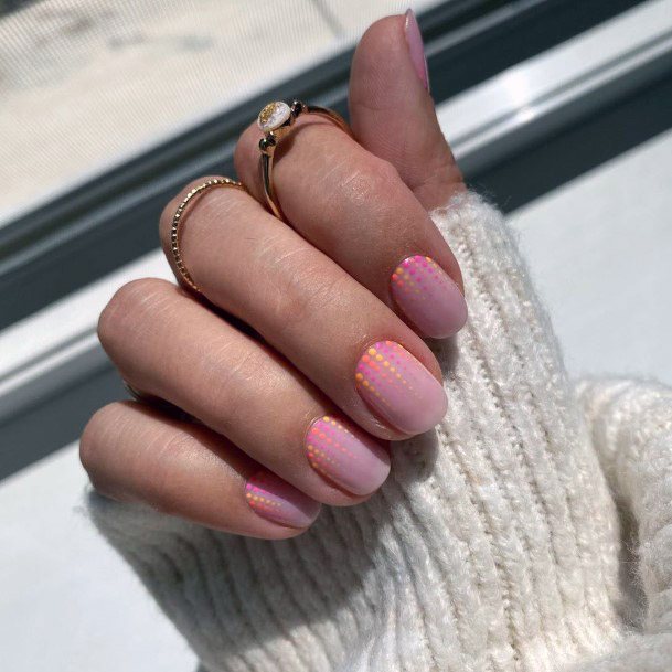 Holographic Dotted Pink Short Nails Women