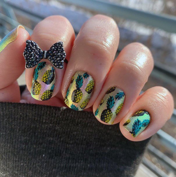 Holographic Pineapples Tropical Nails Women
