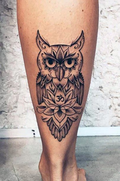 Holy Divine Owl Tattoo Womens Legs