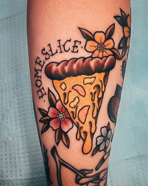 Homeslice Traditional Flowers Arm Distinctive Female Pizza Tattoo Designs