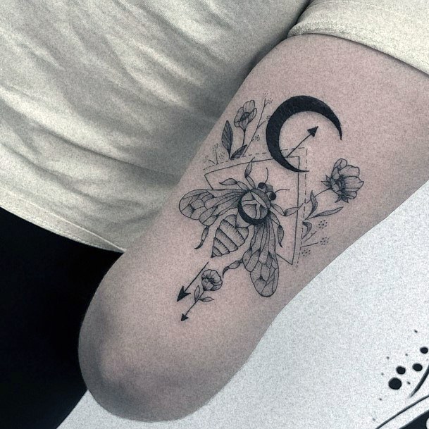 Honey Bee And New Moon Tattoo Womens Arms