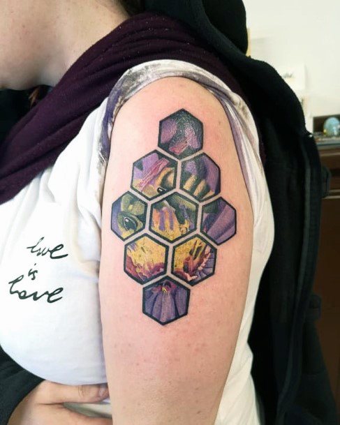 Honey Bee Purple Hive Tattoo Womens Arms