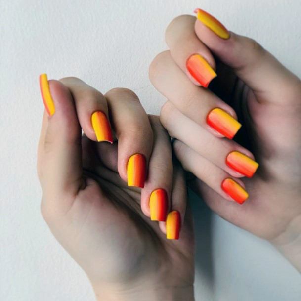 Horizontal Art Red Orange Nails For Women