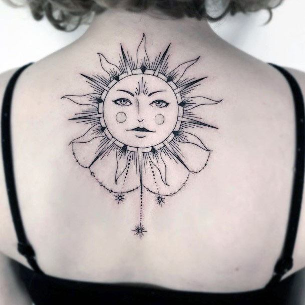 Hostile Sun Tattoo Womens Back